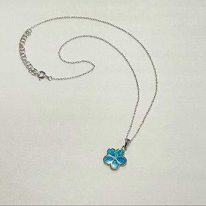 Sterling Silver Blue Opal Flower Necklace